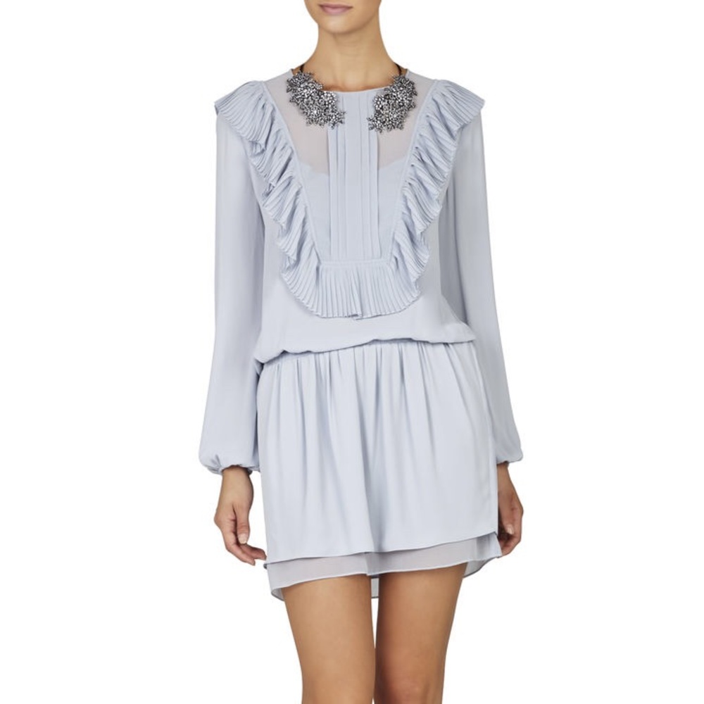 NWT BCBG Pleated Ruffle Bib Dress
